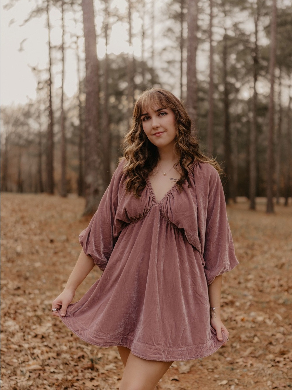 Free People Dusty Rose Mauve Velvet Babydoll Dress